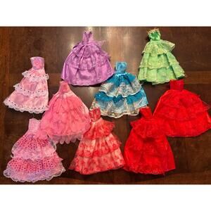 Lot of 9 Handmade Barbie Princess Ball Gowns Dresses Colorful Tulle Lace Ruffle
